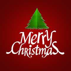 Naklejka na ściany i meble Christmas Greeting Card. Merry Christmas lettering with Christmas tree, vector illustration.