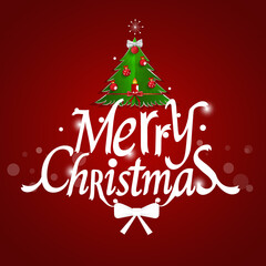 Obraz na płótnie Canvas Christmas Greeting Card. Merry Christmas lettering with Christmas tree, vector illustration.