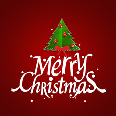 Christmas Greeting Card. Merry Christmas lettering with Christmas tree, vector illustration.