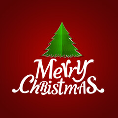 Christmas Greeting Card. Merry Christmas lettering with Christmas tree, vector illustration.