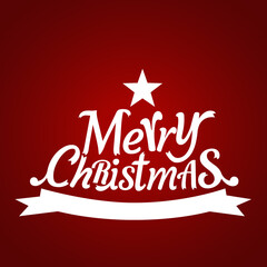 Christmas Greeting Card. Merry Christmas lettering with Christmas tree, vector illustration.