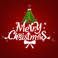 Christmas Greeting Card. Merry Christmas lettering with Christmas tree, vector illustration.