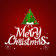 Fototapeta premium Christmas Greeting Card. Merry Christmas lettering with Christmas tree, vector illustration.