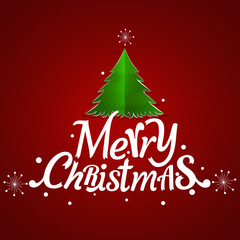 Christmas Greeting Card. Merry Christmas lettering with Christmas tree, vector illustration.