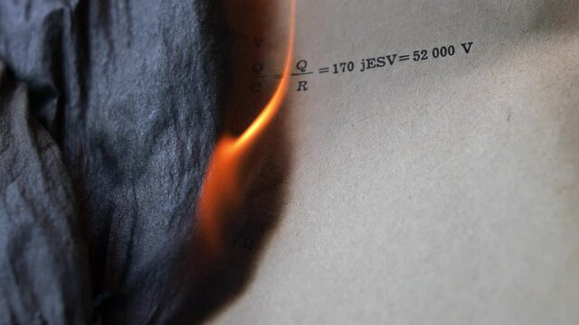 Burning Old Sheet of Paper with Mathematical Formulas and Equations