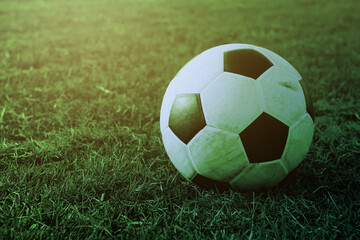 Fototapeta na wymiar football on green grass field , soccer ball