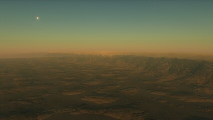 science fiction landscape, view from a beautiful planet, beautiful space background, alien planet landscape 3d render