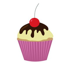 Cupcake vector illustration isolated on white background. Coffee break party element in flat cartoon style. 