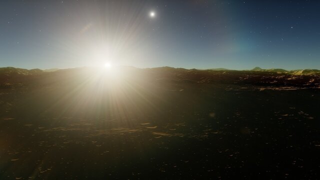 science fiction landscape, view from a beautiful planet, beautiful space background, alien planet landscape 3d render