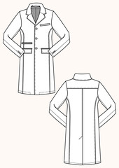 Cappotto uomo lungo disegno piatto sketch fashion illustration fronte e retro mock up vettoriale