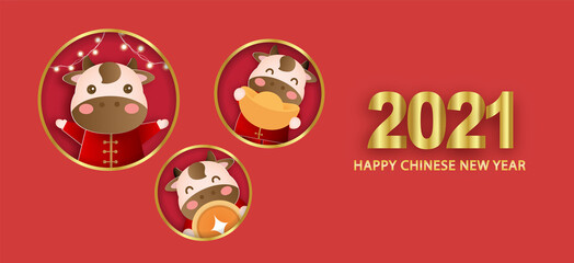 Fototapeta na wymiar Chinese new year 2021 year of the ox banner .