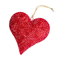 Christmas tree toy heart on white background isolation, top view