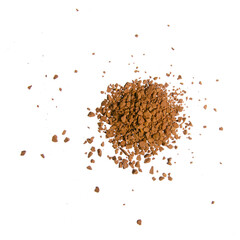 Pile instant coffee on white background isolation, top view