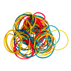 stationery rubber bands on white background isolation, top view