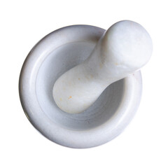 Empty pestle and mortar on white background isolation, top view