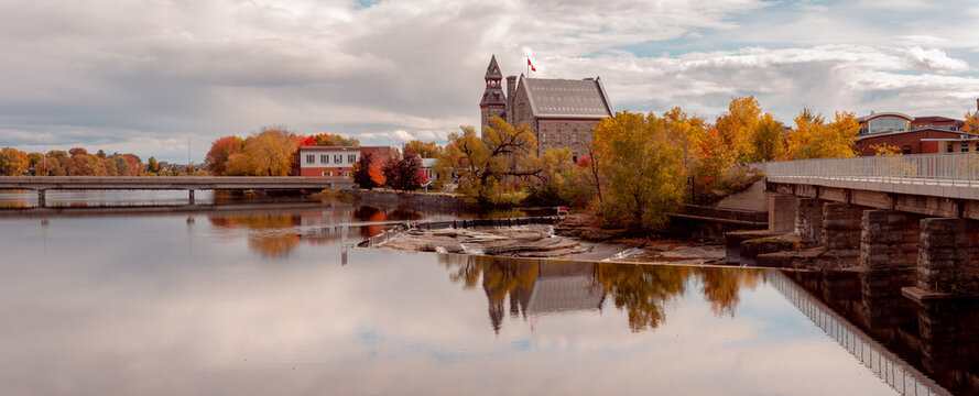 A church in a small town in Autumn