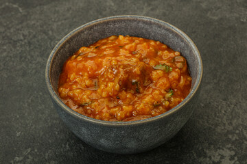 Traditional Georgian Kharcho soup with meat