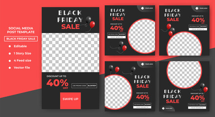 Set of editable square banner template. Black friday sale social media banner. Flat design banner with photo collage. Perfect for social media post feed, story and internet ads