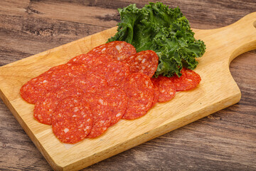 Italian spycy pepperoni sausage slices