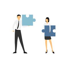 People connecting puzzle. Business concept of partnership, teamwork, cooperation. Team people connecting puzzle. Vector illustration isolated on white.