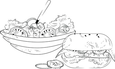 lunch, Burger and salad