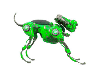 Fototapeta premium cyber watchman dog in arch back pose side view