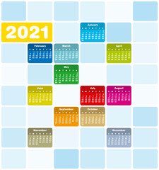Colorful Calendar for Year 2021, in vector format.