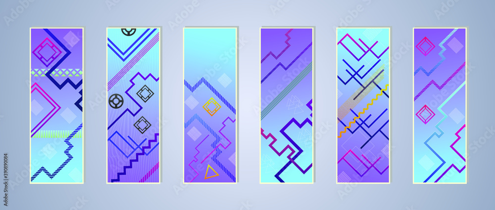 Poster set of modern abstract backgrounds with gradient linear waves. simply geometric template for design