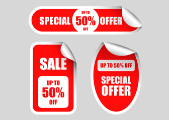 Stickers. Set of red stickers. Vector stickers. Paper stickers.