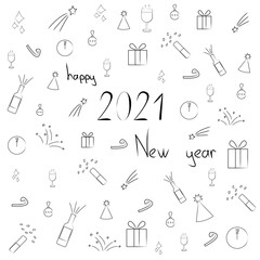 2021 new year. Icons, minimal . Flat illustration. Vector.