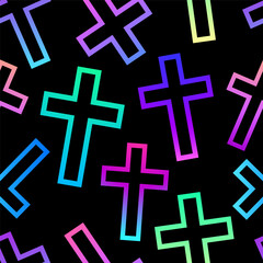 seamless pattern of multicolored neon crosses