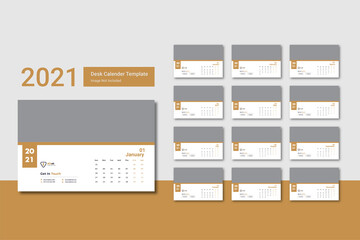 2021 Desk calendar template design for corporate business with creative and professional layout