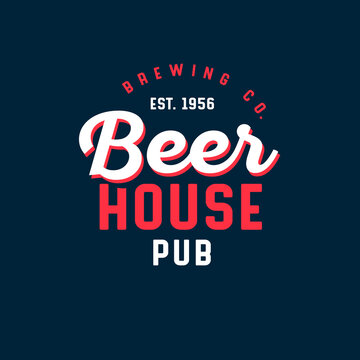 Beer House logo. Beer Pub logotype. Brewing Company emblem. Composition from beautiful letters. Vintage style.