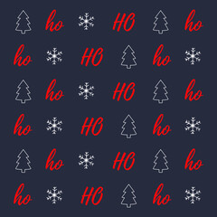 Hohoho pattern, Santa Claus laugh. Seamless texture for Christmas design. Vector red background with handwritten words ho.