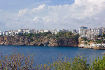 Turkey. Antalya. 20.10.20. View of the steep coast over the Mediterranean Sea and the city.