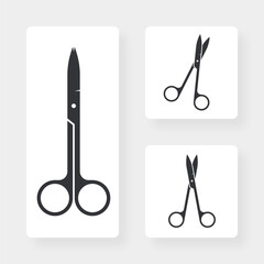 Scissors icons set on white background.Handmade badges. Hipster craft badge, vintage workshop labels and handcraft logo. Logotype workshop,Isolated icons vector illustration set.