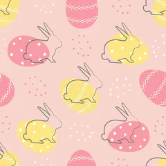 Fotobehang Naadloze herfst Easter background. Seamless abstract pattern with Easter bunnies and eggs on a pink background. Vector illustration  © irynaalex