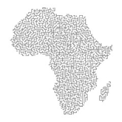 Africa mainland map from black pattern of the maze grid. Vector illustration.