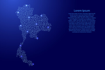 Thailand map from blue pattern of the maze grid and glowing space stars grid. Vector illustration.