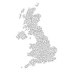 Fototapeta na wymiar Great Britain map from black pattern of the maze grid. Vector illustration.