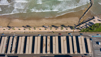 Parking on the beach Port Saplaya Valencia Spain top view