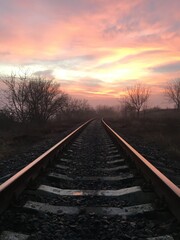 railroad in sunset
