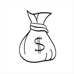 Money bag with dollars sign, concert of rich and greed, coloring page monochrome element