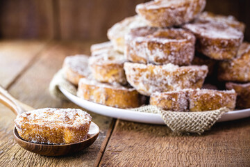 Gold slice, slice of lamb, french toast, Egg bread, french toast, “Pain Perdu”. Christmas dessert made with stale, fried bread and cinnamon
