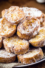 Bread dessert known as gold slice, lamb slice, french toast, Eggy bread, french toast, “Pain Perdu”. Typical homemade dessert dob ​​rasil, portugal, england and spain