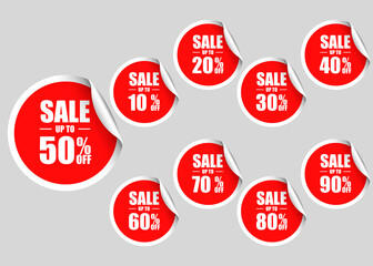 Stickers. Set of red stickers. Vector stickers. Paper stickers. Sale stickers.