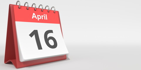 April 16 date written in German on the flip calendar page. 3d rendering