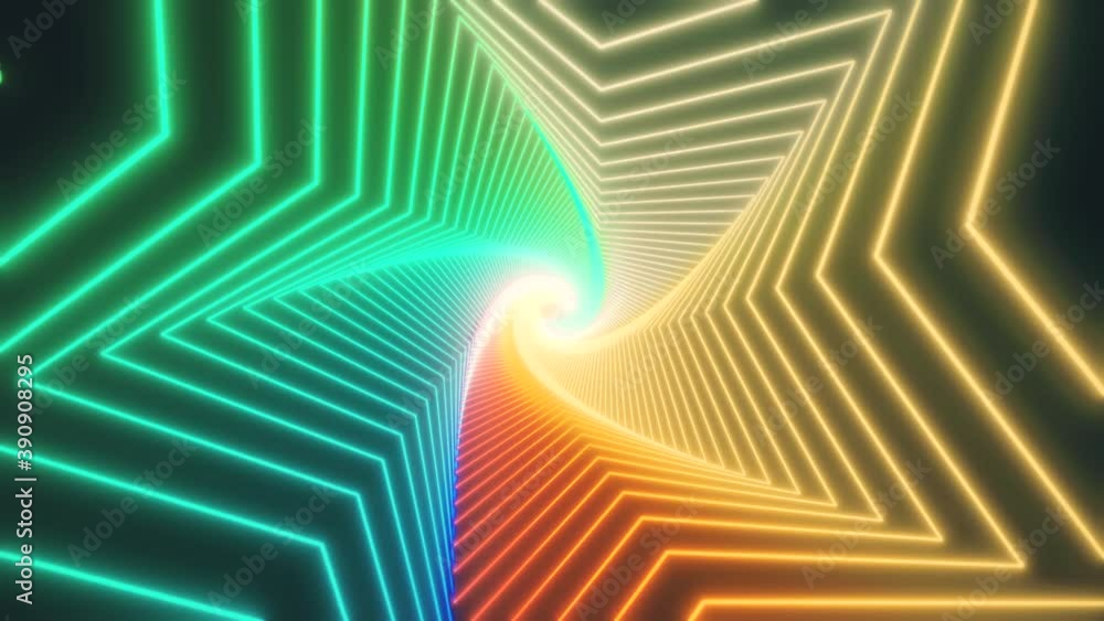 Poster retro abstract glowing star tunnel video for edm music animation. flight sci-fi tunnel seamless loop