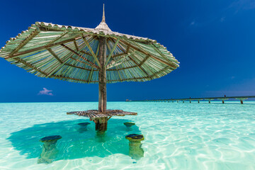 Beautiful summer beach paradise with sandy beach and villas