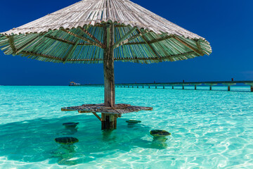 Beautiful summer beach paradise with sandy beach and villas